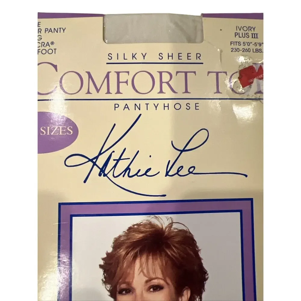 Kathie Lee Comfort Top Lycra Pantyhose Silky Leg Sandalfoot Plus Sz III Ivory